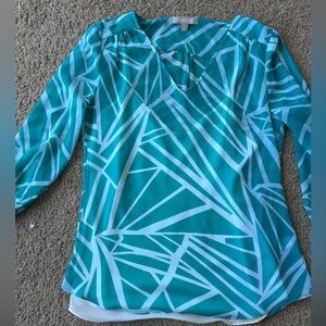 Banana Republic Teal and White Geometric Blouse